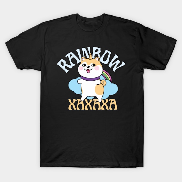 Shiba Inu Unicorn Kawaii Illustration With Rainbow And Cloud T-Shirt by maxdax